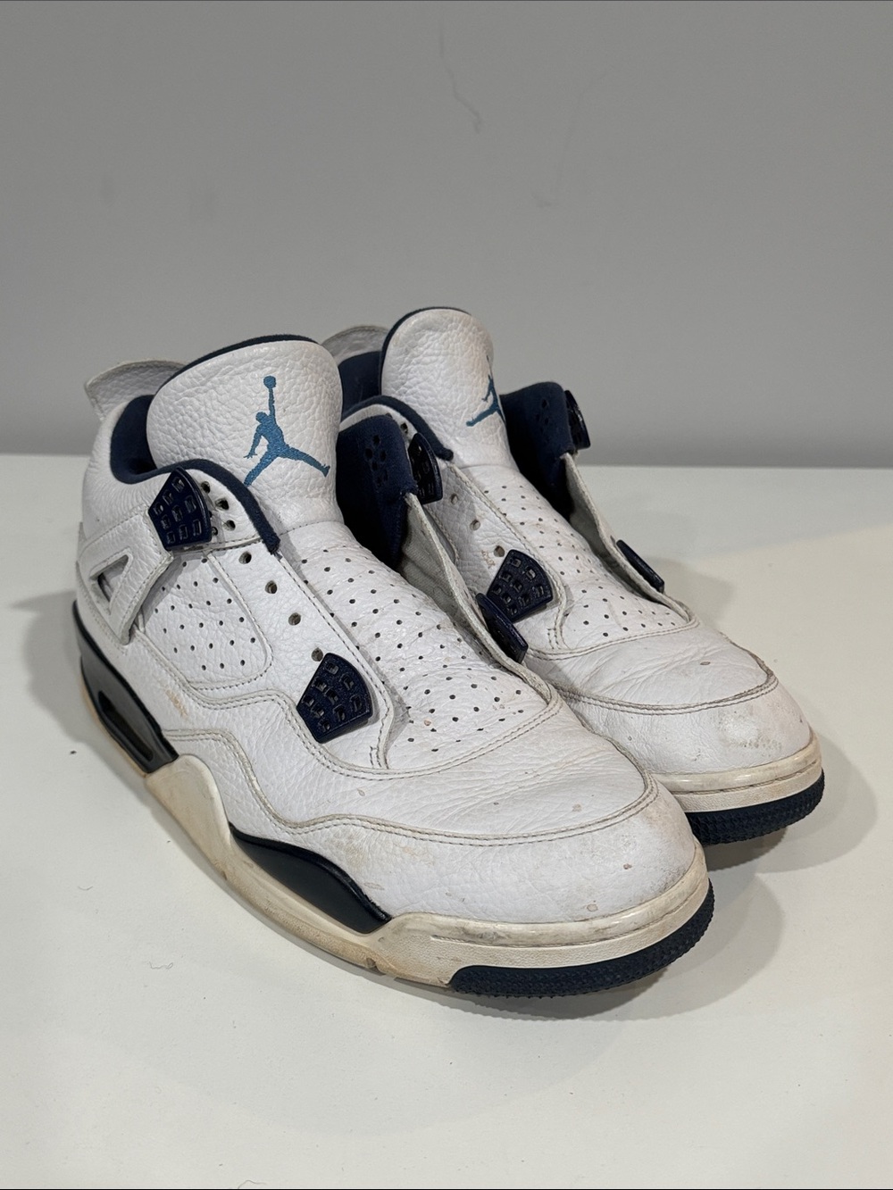 Jordan Columbia IV White and Navy Retro Basketball Sneakers 12